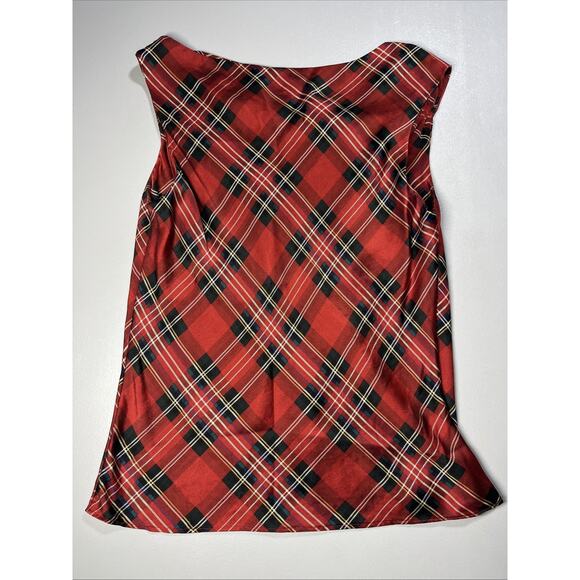 Talbots Silk Plaid Sleeveless Blouse Tank Top Womens 8 Red Tartan Cowl Ruched - Picture 2 of 10